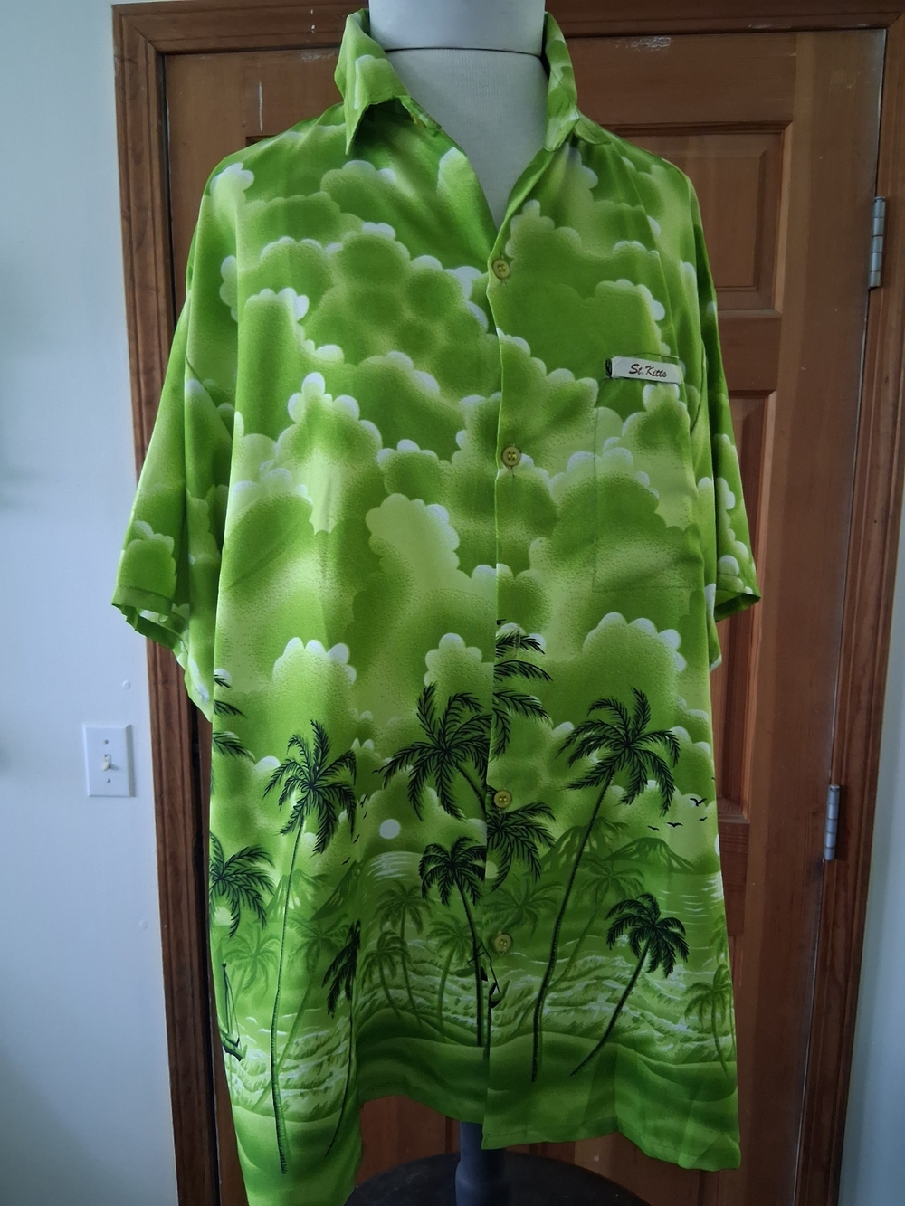 Men's Green Palm-Print Short Sleeve Button-Down Shirt